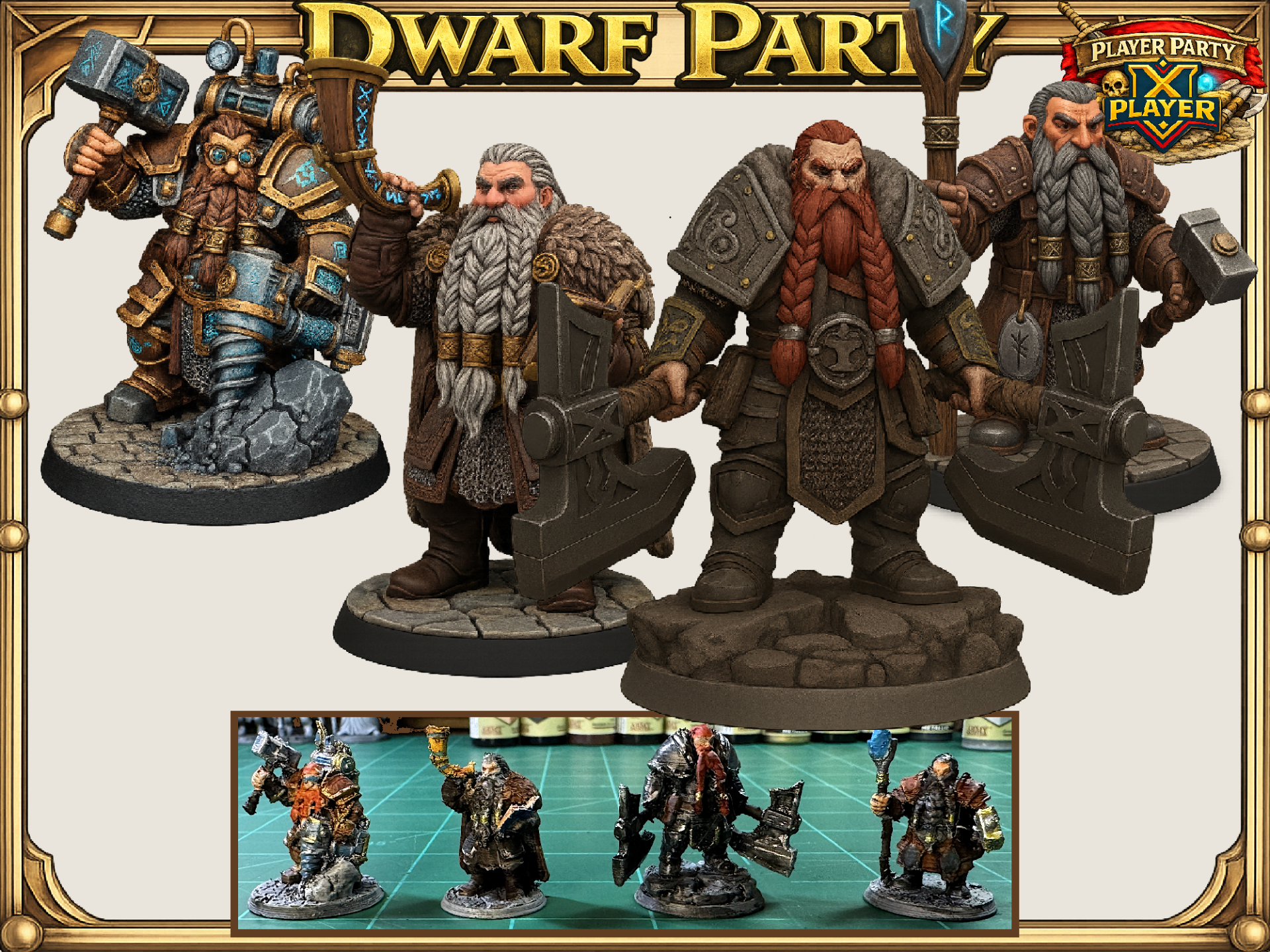 Dwarf Party: Art, Bard, Fight, RuneS DnD PF Mini