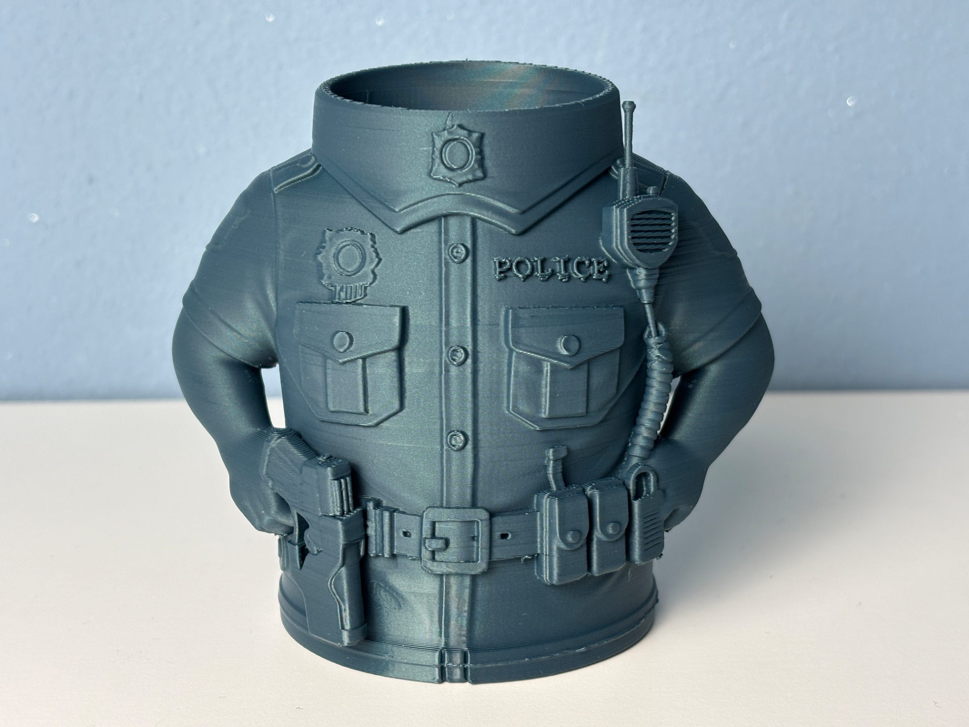 Police Officer Uniform Pen Holder - Detailed Bust