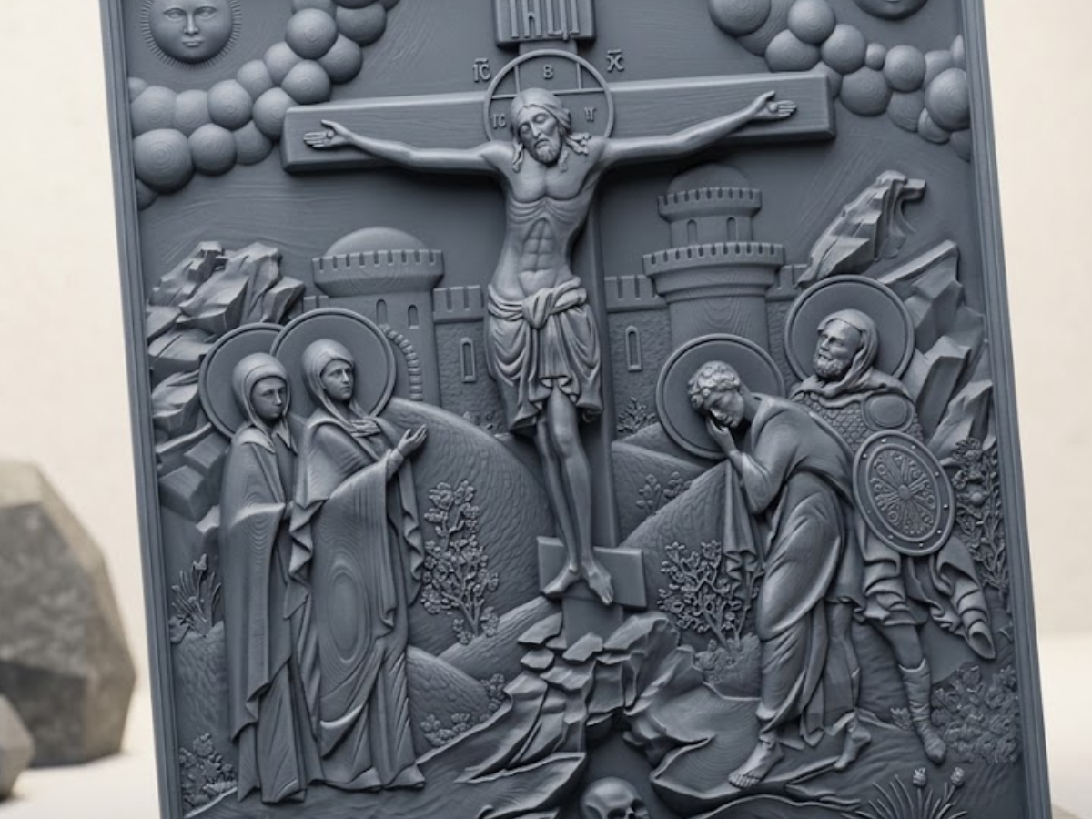 Byzantine-Style Crucifixion Plaque - High Detail