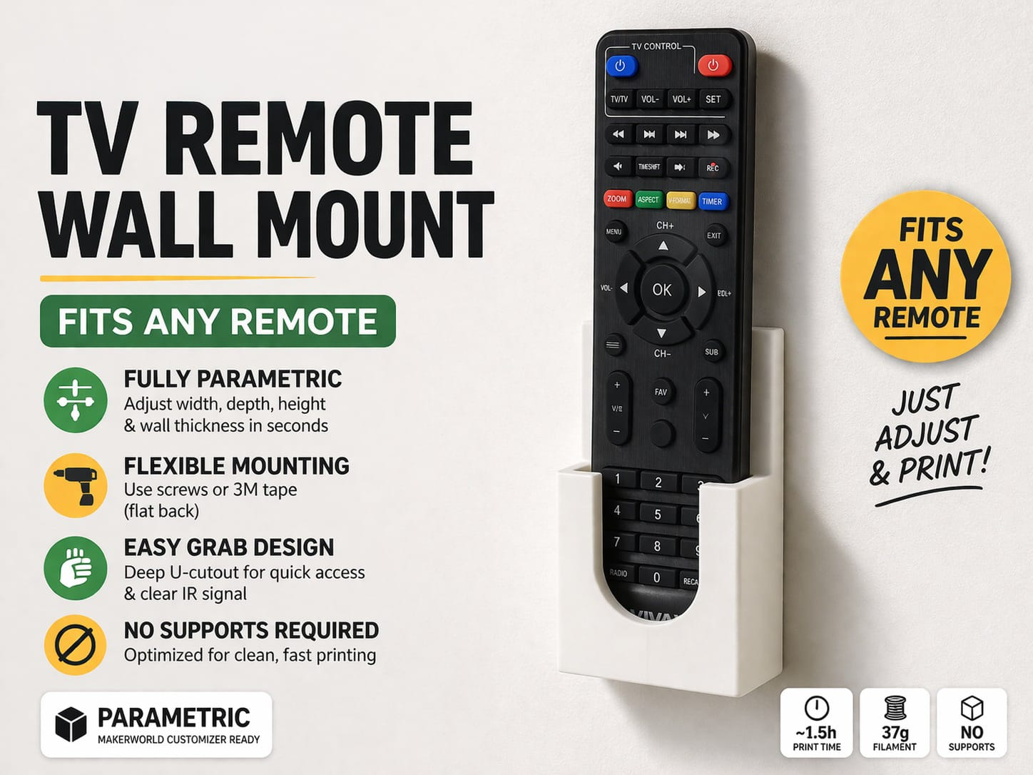 Auto-Fit TV Remote Wall Mount – Fits ANY Remote 