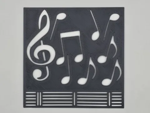 Letrero o emblema decorativo: Treble Clef Flying Notes Stencil — referencia de MakerWorld