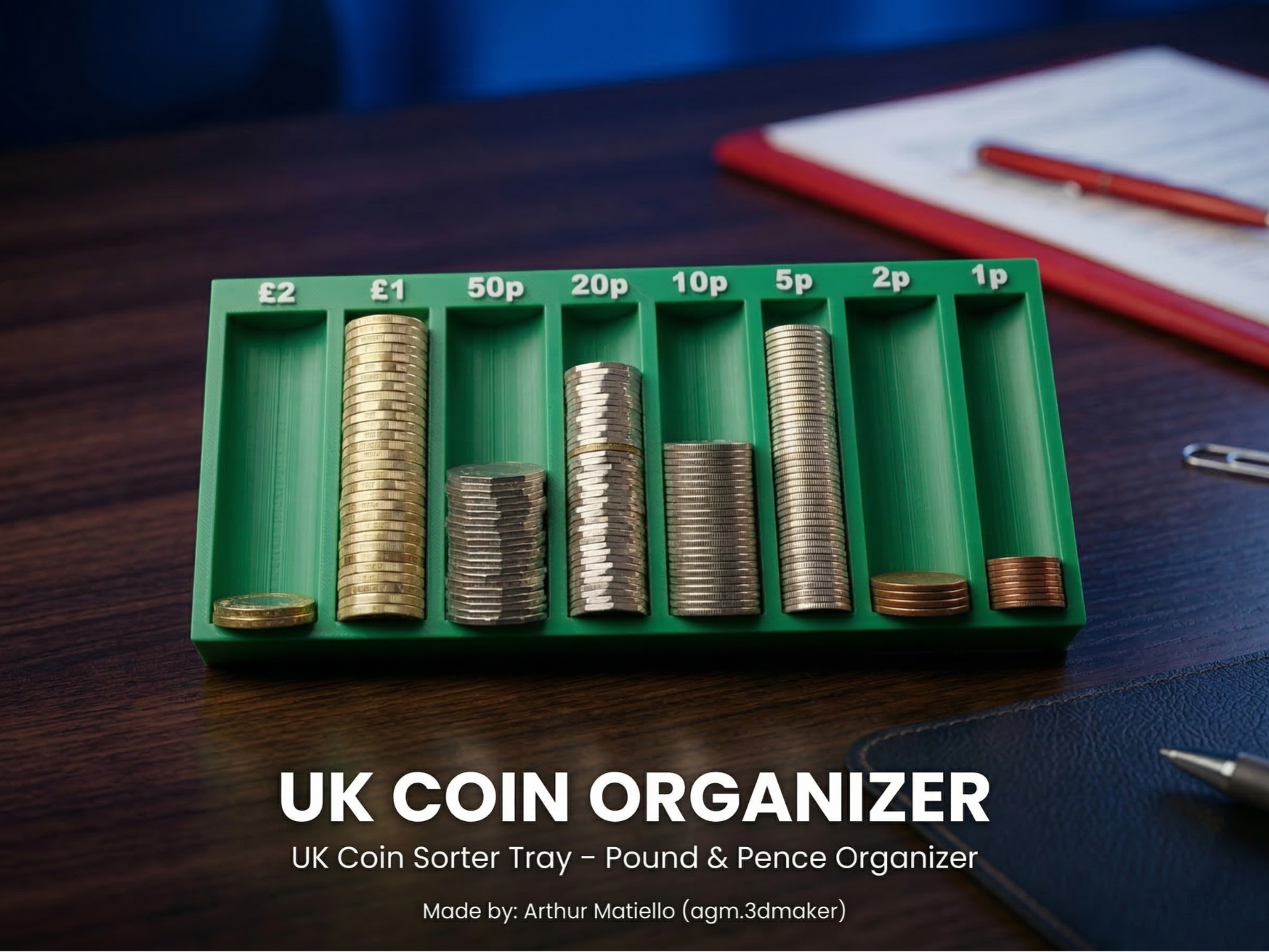 UK Coin Sorter Tray – Pound & Pence Organizer