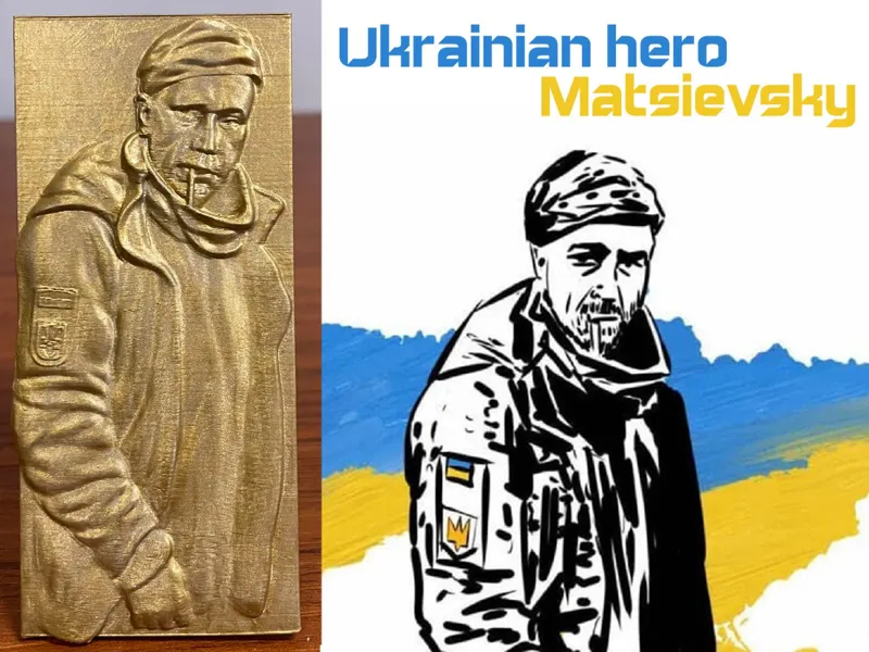 Ukrainian hero Matsievsky portrait bas-relief