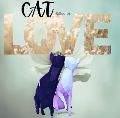 Cat Love Geometric Sculpture Low Polly
