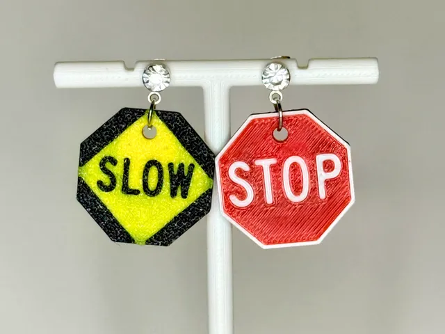 Stop/Slow Sign Earring