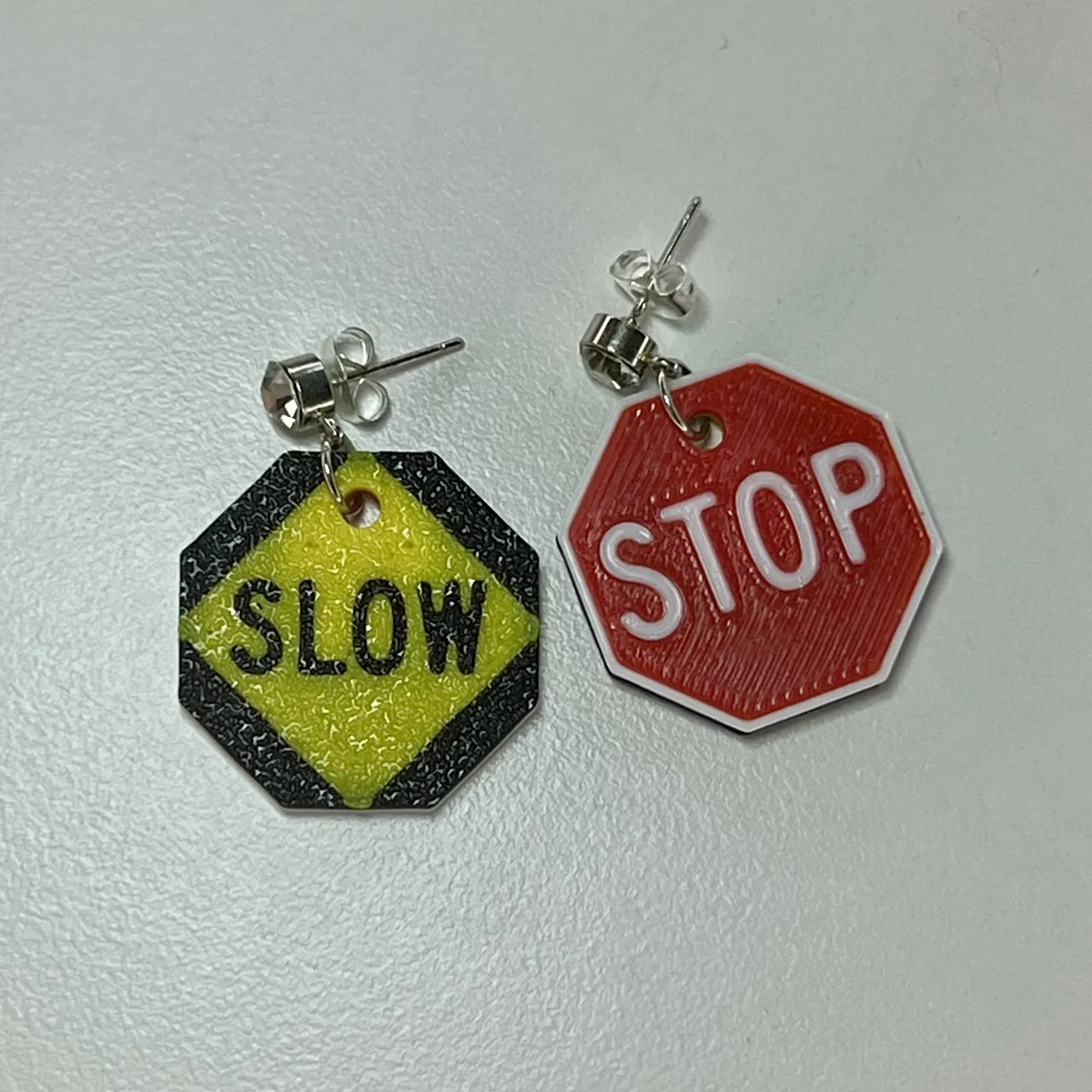 Stop/Slow Sign Earring view 2