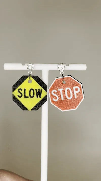 Stop/Slow Sign Earring view 3