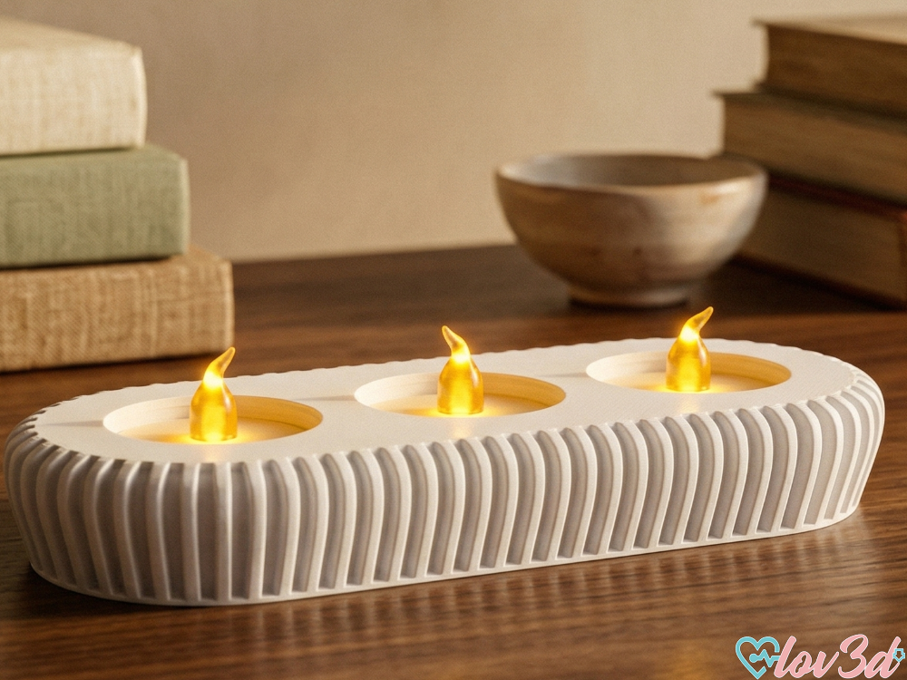 Ribbed Triple Tealight Holder - Modern Deco