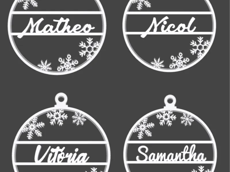 Conjunto Ornamentos de Natal Nome Editável M/N/V/S