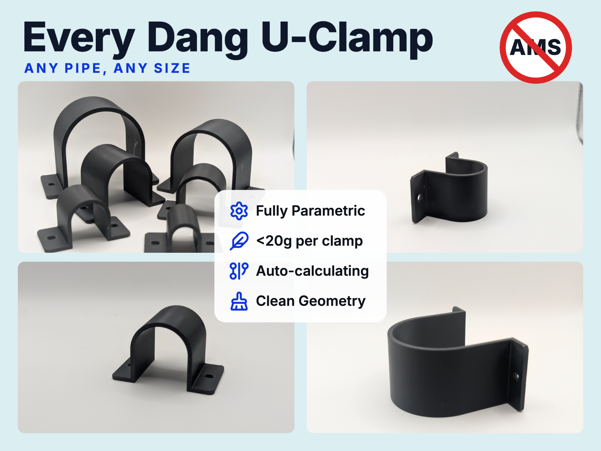 Every Dang U-Clamp, Open Source and Parametric