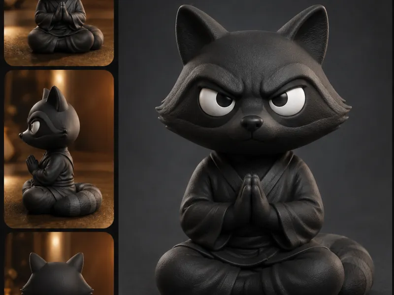 Grumpy Zen Raccoon Monk Figurine