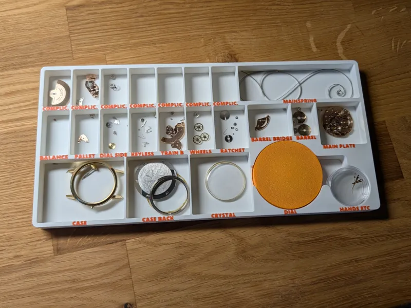 Watch part storage tray with lid