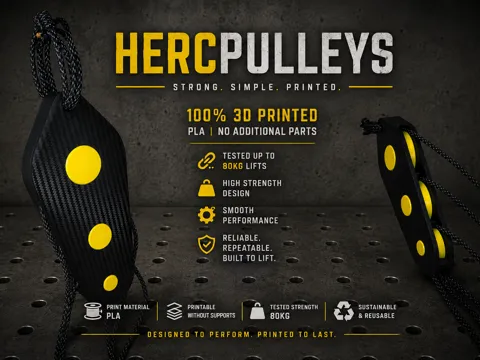 Letrero o emblema decorativo: HERCPULLEYS: Heavy lifting system for 550 paracord — referencia de MakerWorld