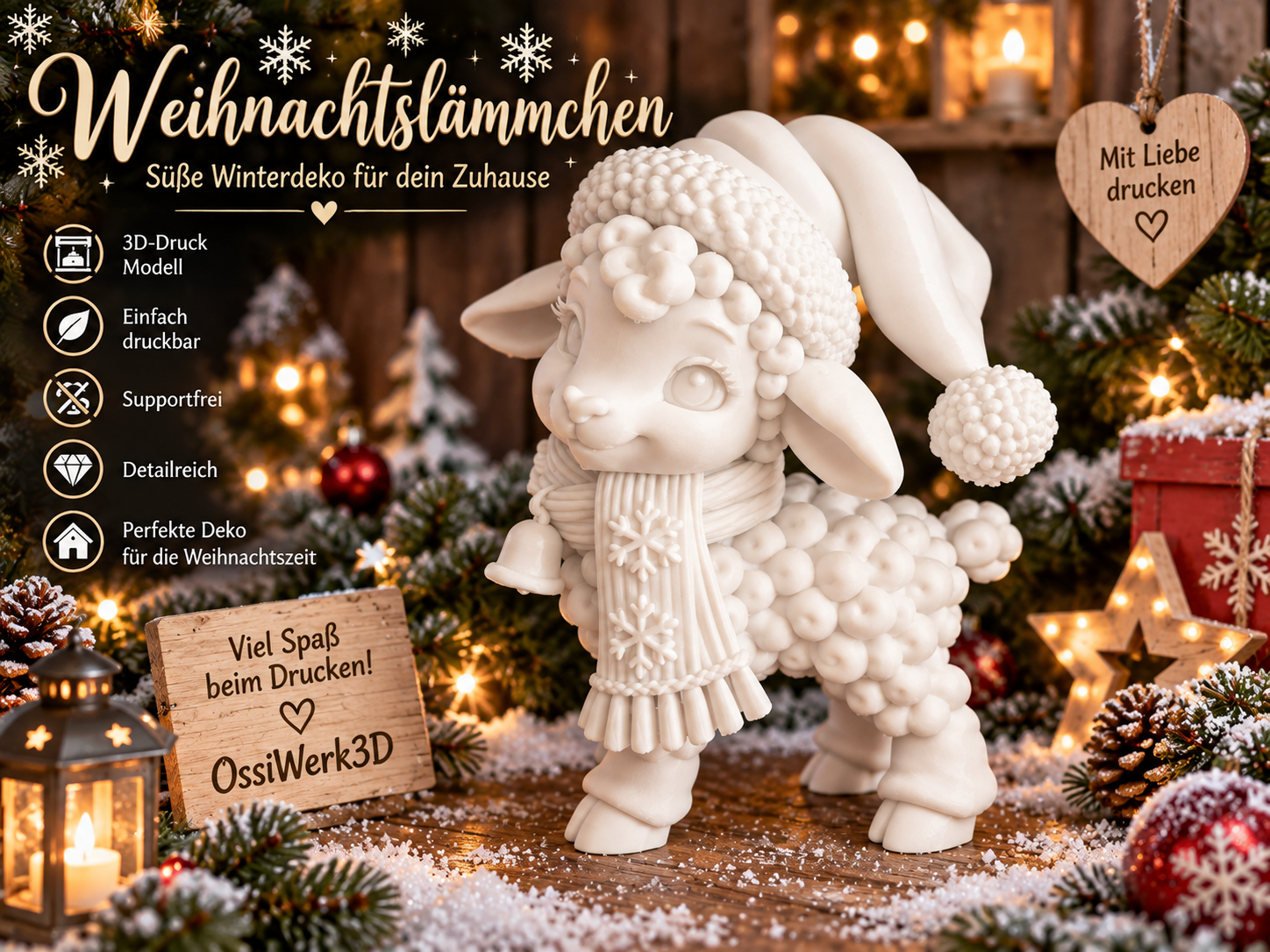 Weihnachtslämmchen mit Zipfelmütze - 1