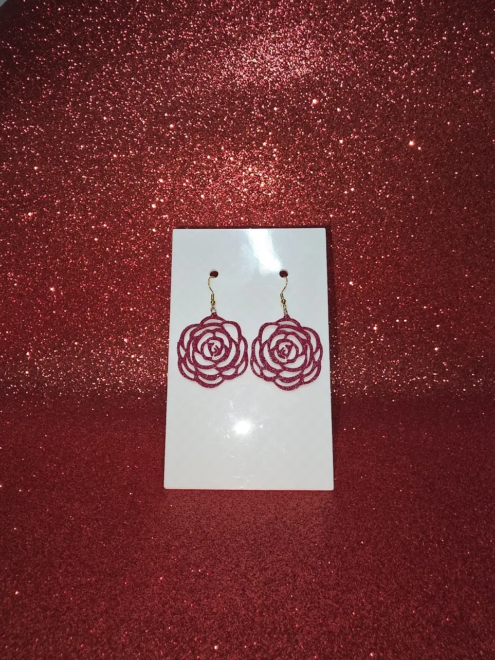Red rose earrings view 2