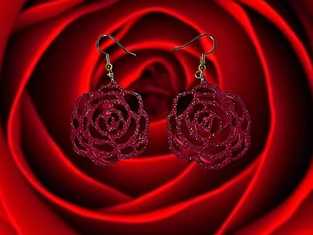 Red rose earrings