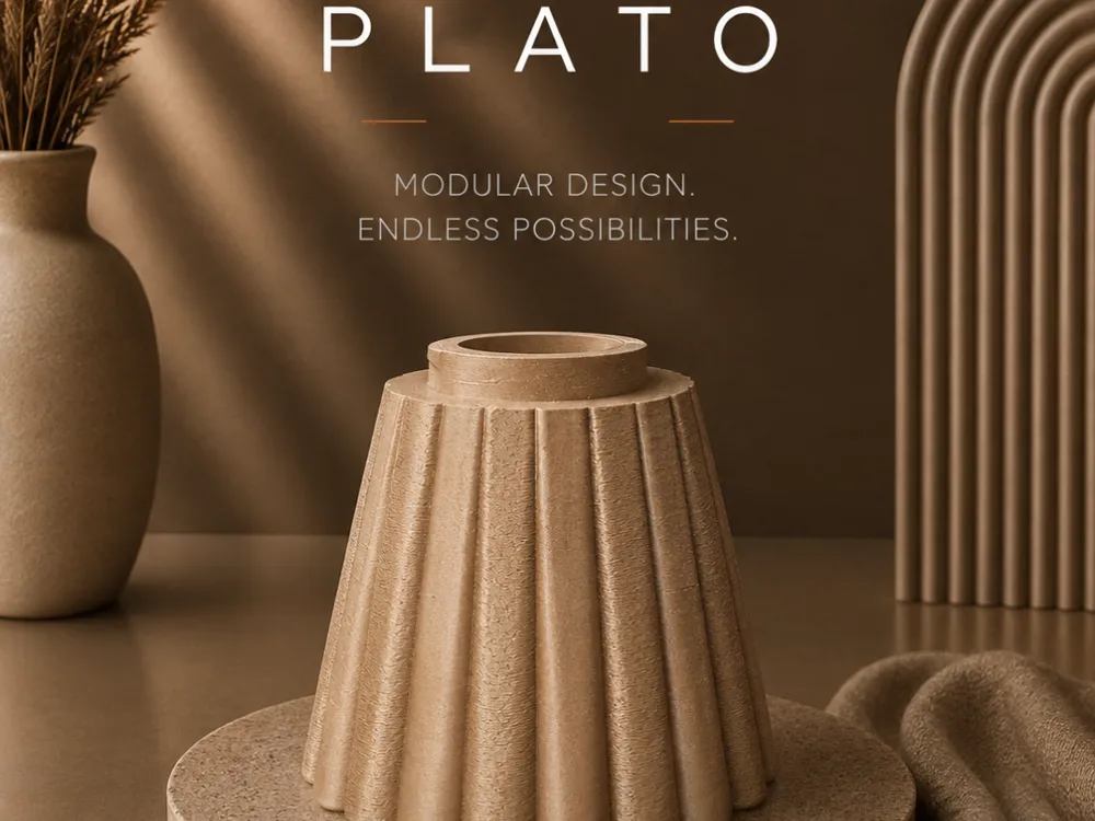 Letrero o emblema decorativo: MODUÉRA Plato Base Modular Display. Referencia del modelo original.