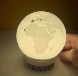 Earth Lithophane Lamp with "Travel" Engraved Base