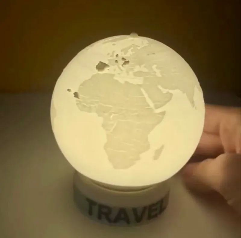 Earth Lithophane Lamp with "Travel" Engraved Base