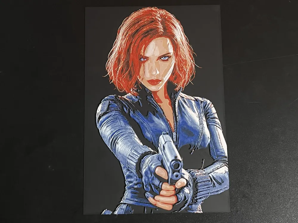 Cuadro decorativo en 3D: Black Widow Marvel Hueforge. Referencia del modelo original.