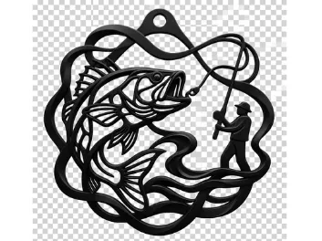 Angler Wanddeko Fisch & Angler 2D 3D-Druck Fischer