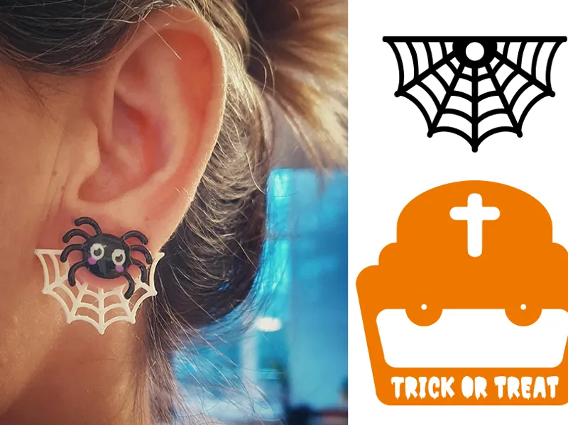 Halloween Spider, Web earrings Trick Display card