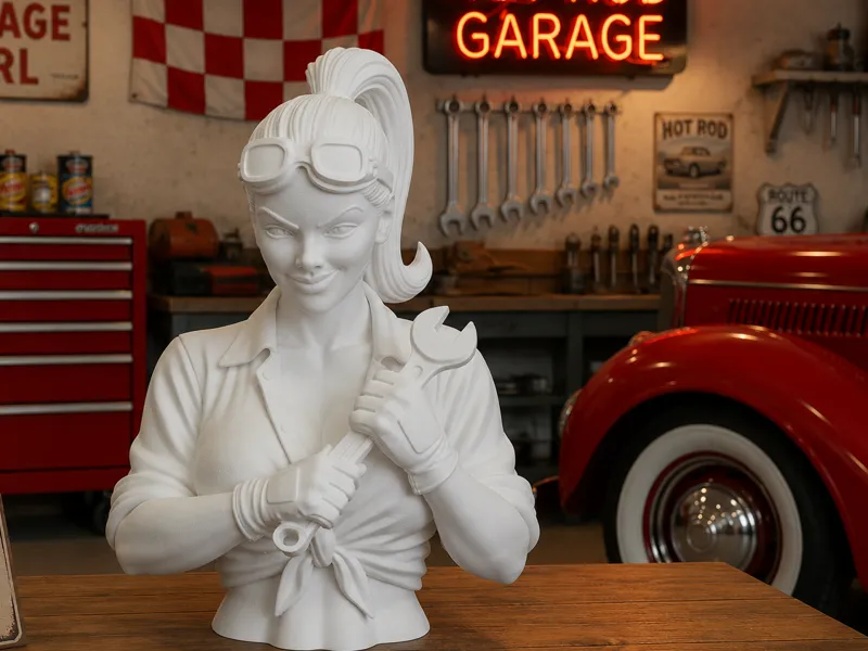 Hot Rod Garage Pin-Up Bust
