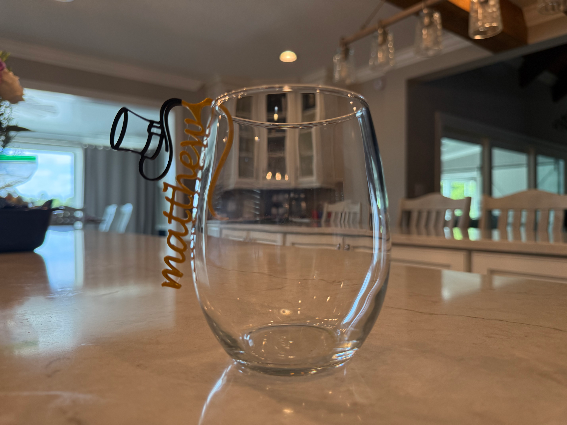 Custom Black & Gold Wedding Glass Name Tags