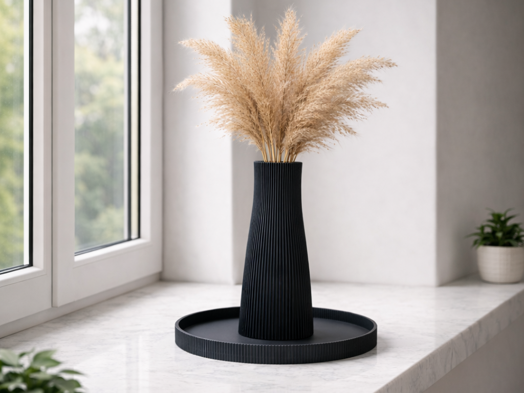 Ribbed Vase + Tray Set