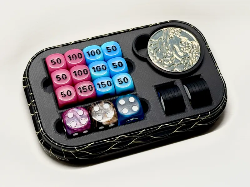 Mini Tin Insert - 6 Big Coins, 12 Tokens, Dice