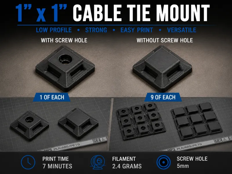 Cable Tie Mount (With & Without 5mm Screw Hole)