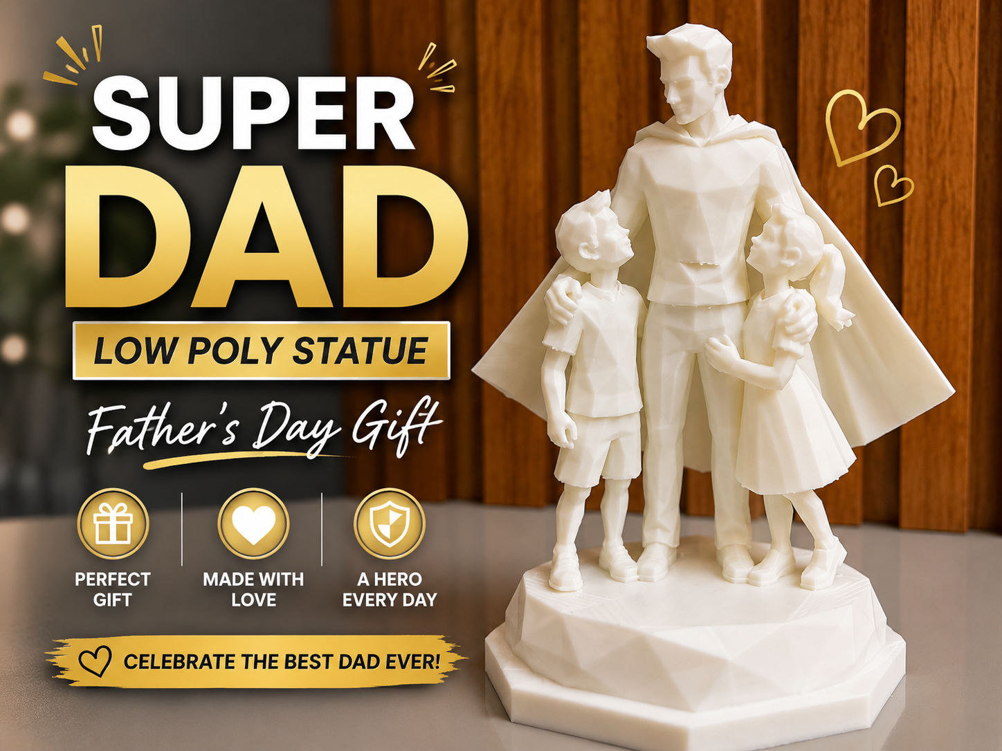 Father's Day Super Dad Statue Low Poly Gift