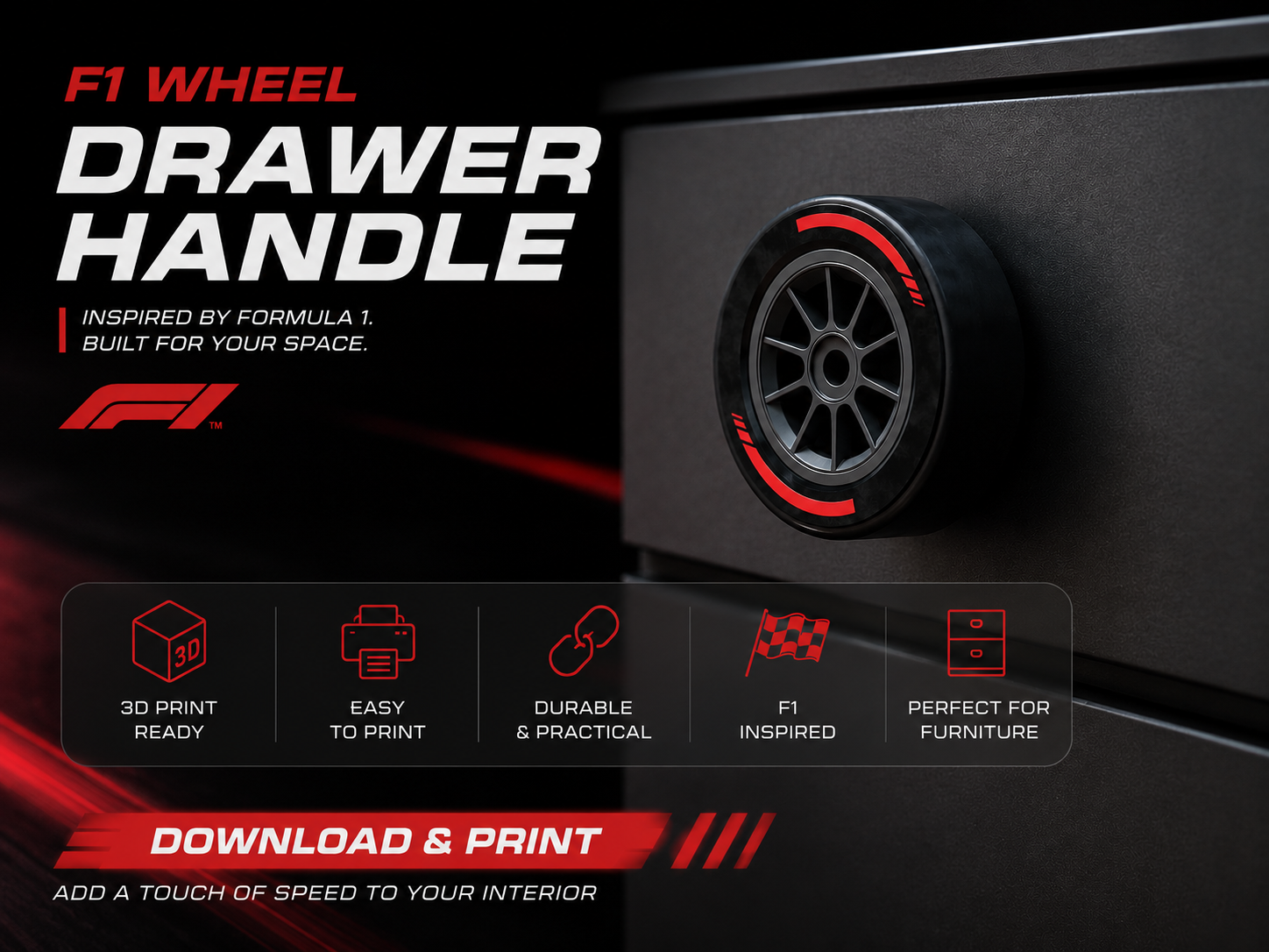 F1-Inspired Wheel Drawer Knob 