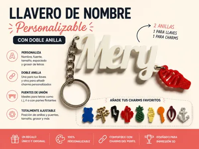 Editable Name Keychain with double ring/connection