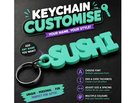 Llavero personalizado con letras gruesas — referencia de MakerWorld