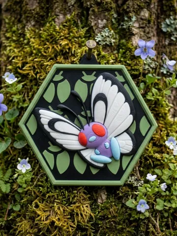 Letrero o emblema decorativo: HexaDex-Butterfree Pokemon — vista de referencia 2