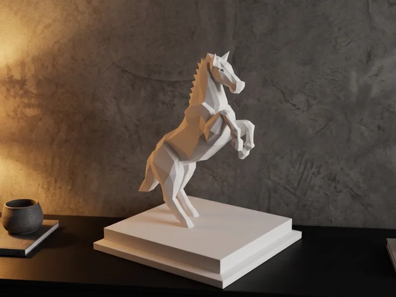 Geometric Rearing Horse Statue – Low Poly Stallion