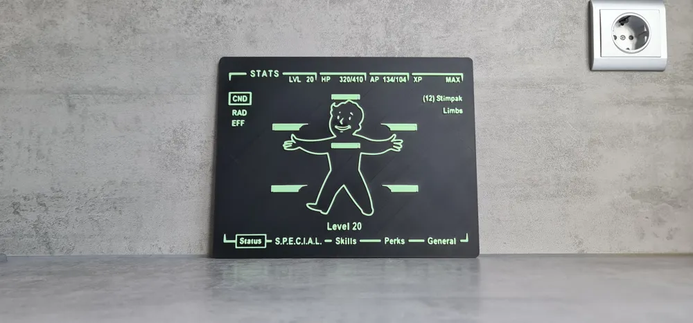 Pip-Boy stats screen Fallout plaque - Free 3D Print Model - MakerWorld