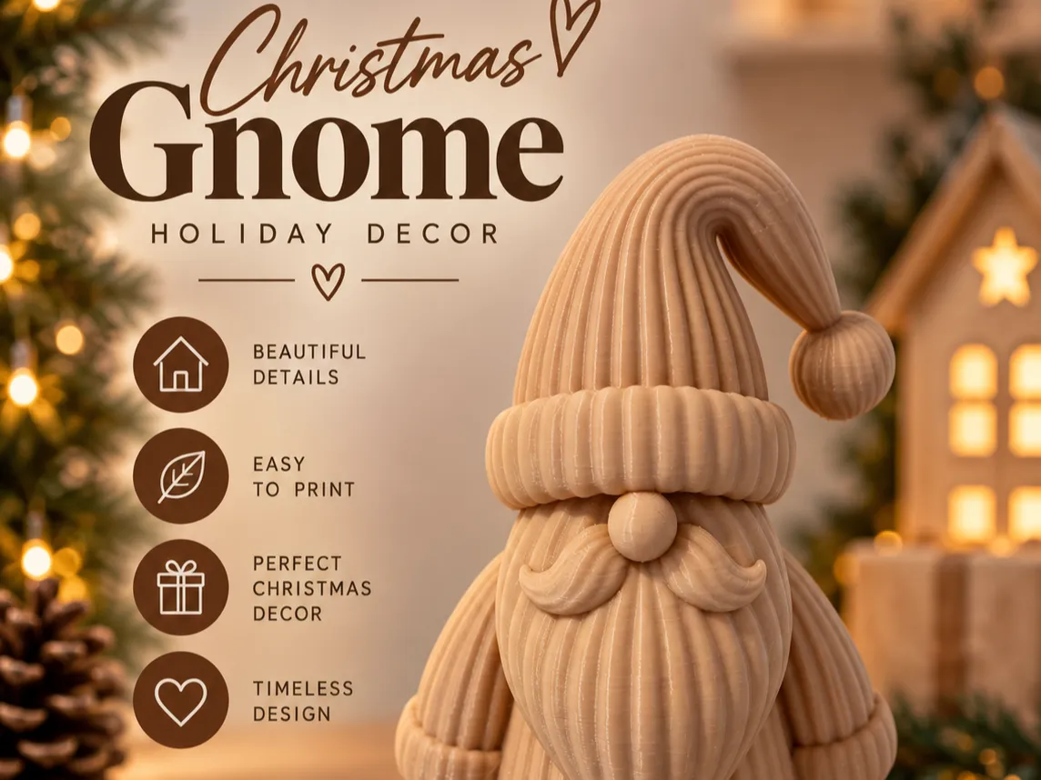 Ribbed Christmas Gnome – Japandi Holiday Decor - Free 3D Print Model ...