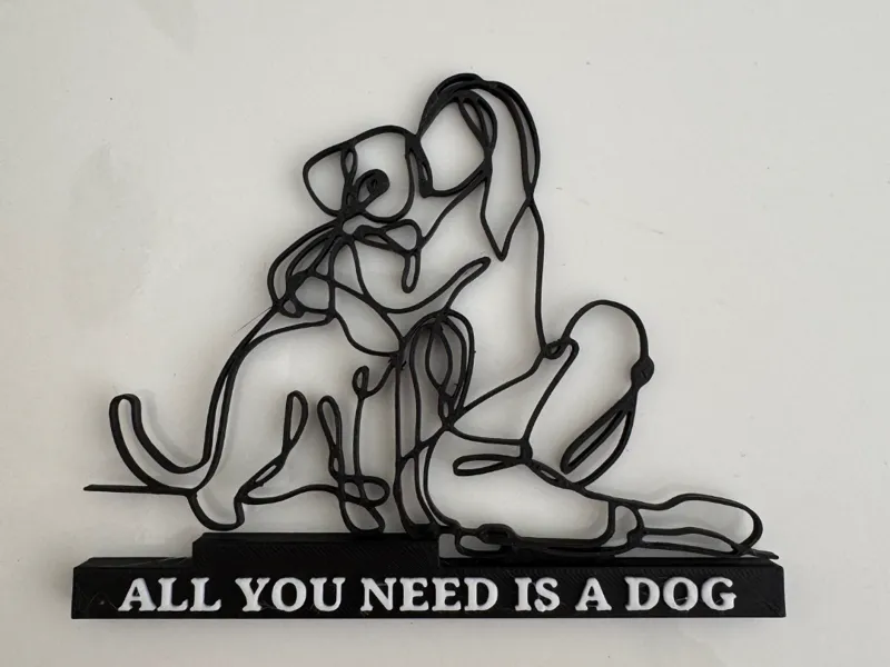 modern linear statue dog and woman 