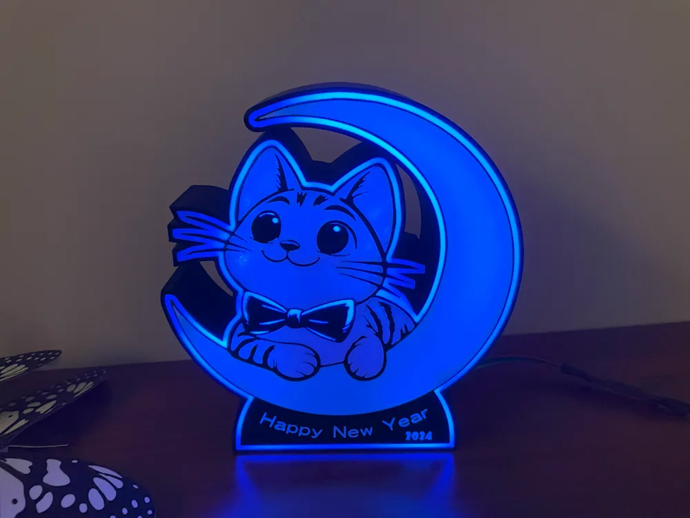 Happy New Year Kitten Lightbox by mail.iou MakerWorld