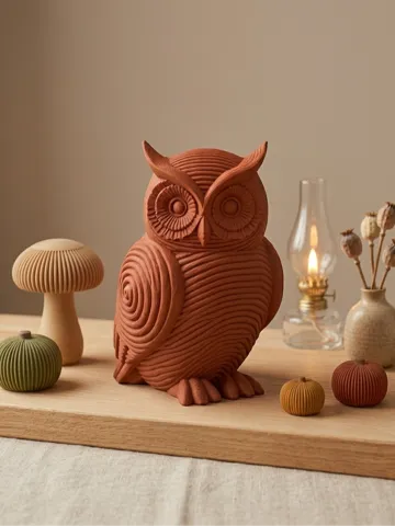 Modelo para impresión 3D: Aura Collection – Ribbed Owl Japandi Autumn Decor — vista de referencia 2