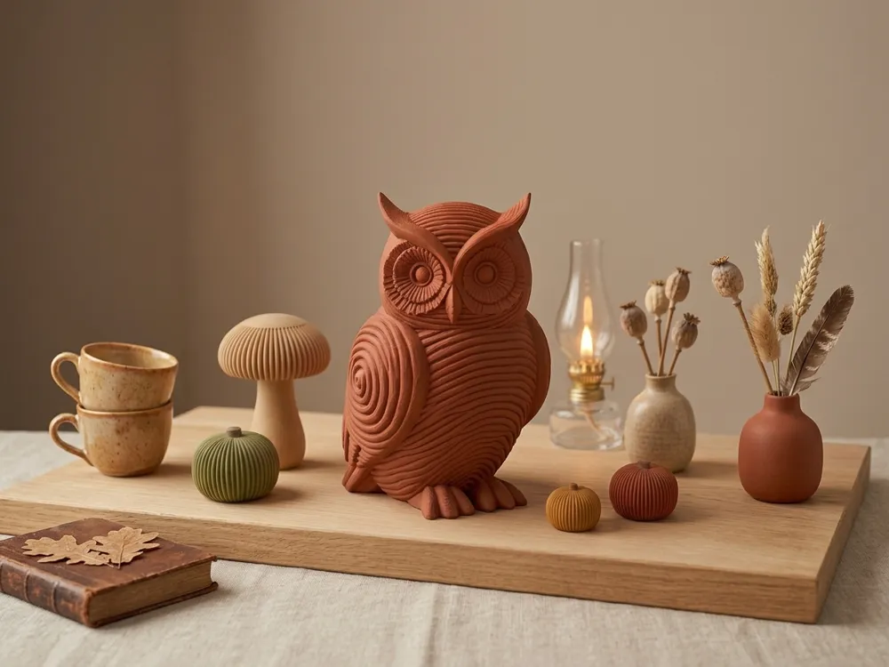 Modelo para impresión 3D: Aura Collection – Ribbed Owl Japandi Autumn Decor. Referencia del modelo original.