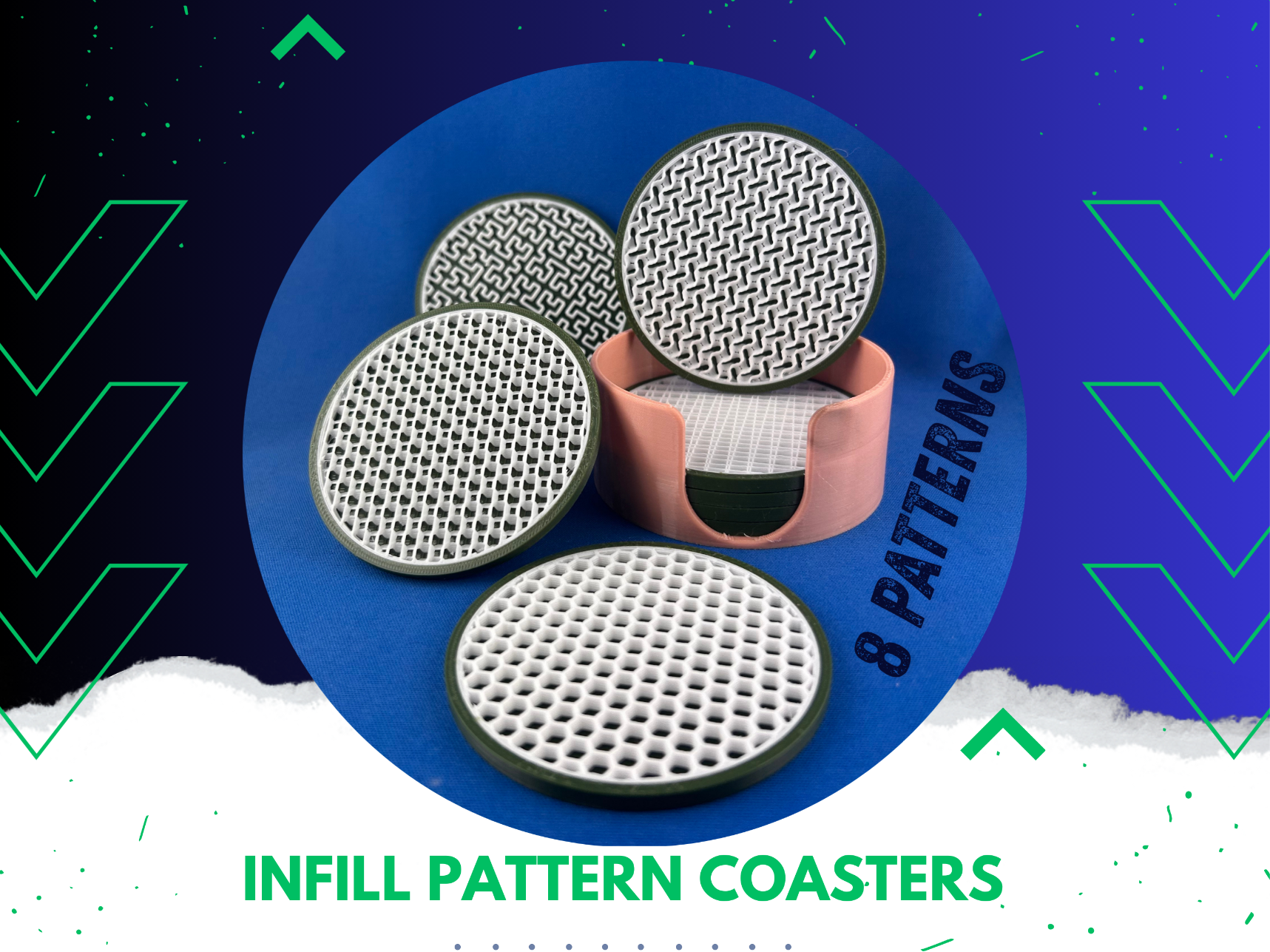 Infill Pattern Coasters- 8 Patterns with container
