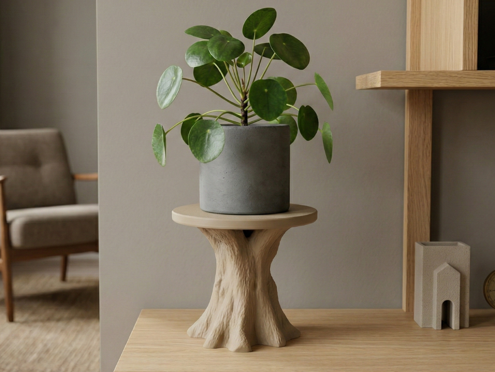 Organic Tree Stump Pedestal Plant Stand Table