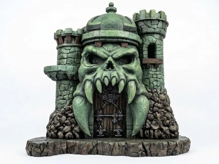Adorno temático: Grayskull. Referencia del modelo original.