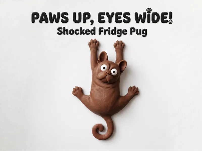 Paws Up, Eyes Wide! Shocked Fridge Pug