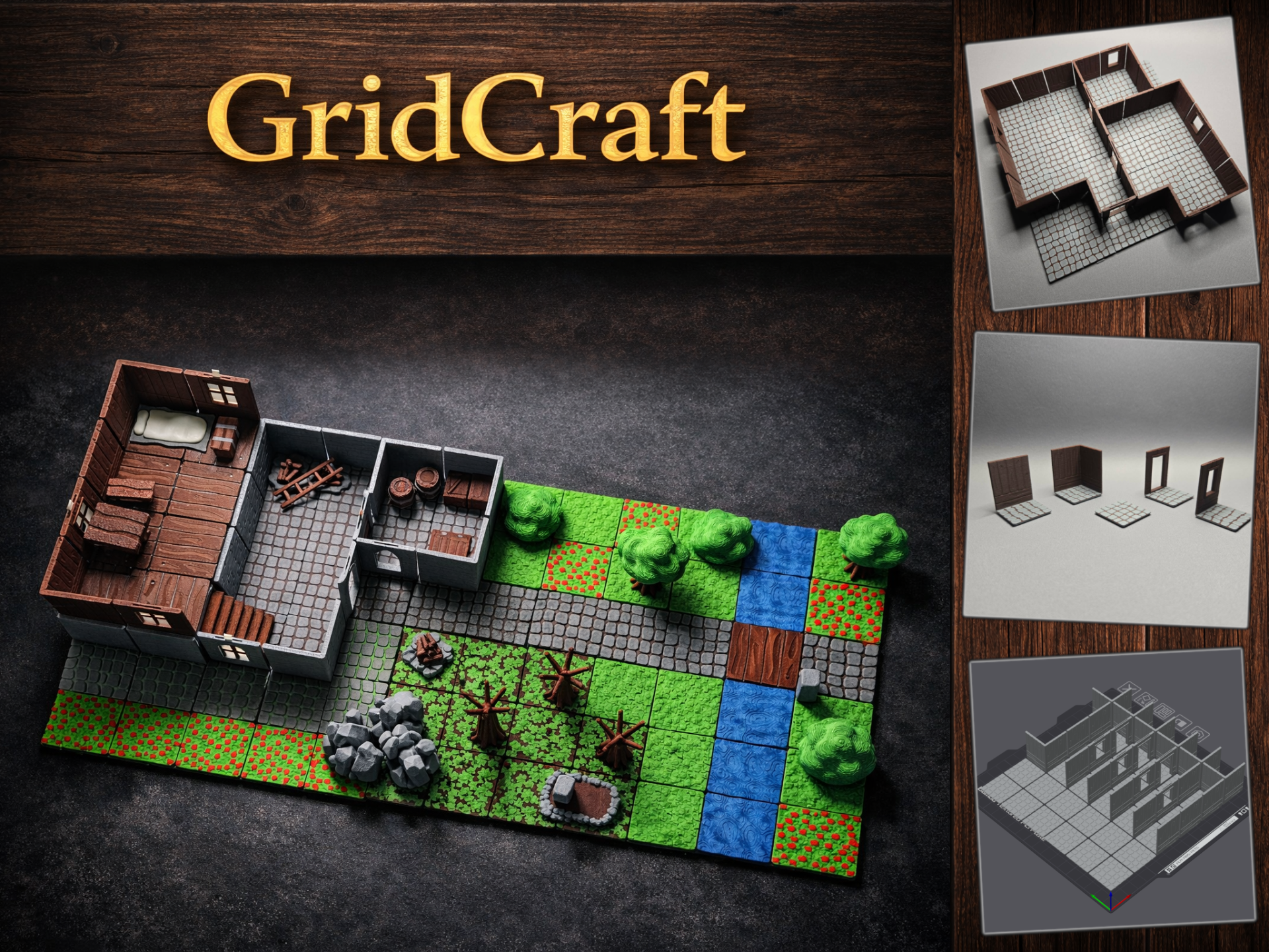 GridCraft – Stone Floor & Wood Walls Set