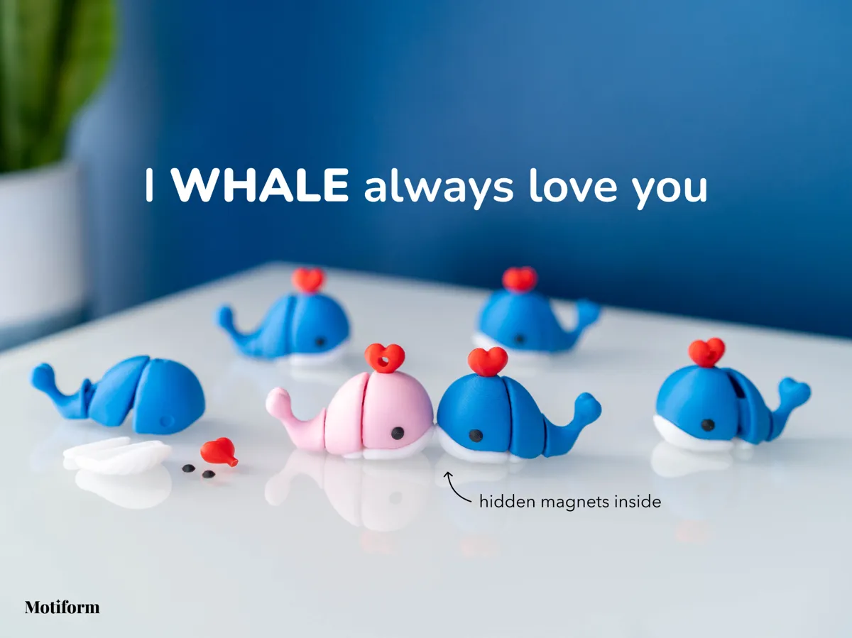 Articulated Whale Flexi Toy (Magnet & Keychain) by Motiform Studio MakerWorld: Download Free 3D Models - 3D model önizlemesi