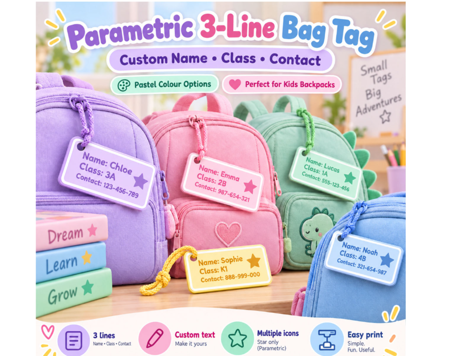 Parametric 3-Line Kids Bag Tag Luggage tag School - 1